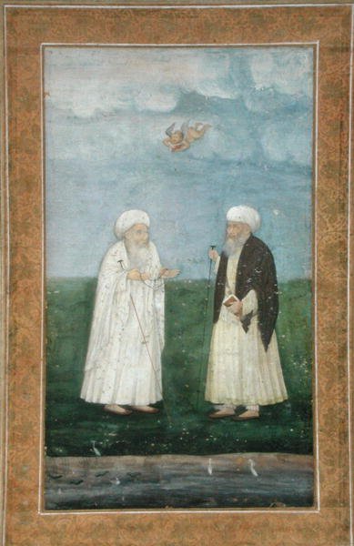 Dois homens santos muçulmanos, do Pequeno Clive Album (aguarela opaca sobre papel) de Mughal School