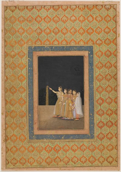 Senhoras da corte brincando com fogos de artifício, ca. 1740. de Muhammad Afzal
