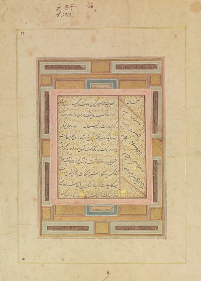 Página de Caligrafia, início do século XVII. de Muhammad Husain Kashmiri