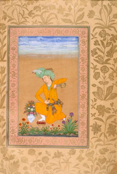 Um príncipe vestido com traje de estilo persa servindo vinho de Muhammad Khan