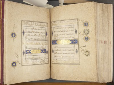 Fol 311 verso 312 recto, Timurid Quran, 1441 (tinta e ouro sobre papel) de Muhammad Mumin Abdallah Al Murwand
