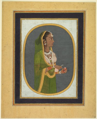 Senhora da corte servindo vinho, c. 1760, fronteiras c. 1830s. de Muhammad Rizavi Hindi