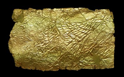 Cobertura em folha de ouro para placa em forma de vaso de vidro de Mycenaean