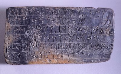 Tabela inscrita em Linear B, terracota dos arquivos do Palácio Nestor em Pylos (Grécia), civilização micénica, cerca do século XIII a.C. de Mycenaean