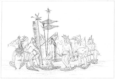 Dança de raquetes de neve de Chippewa, 1841. de Myers and Co
