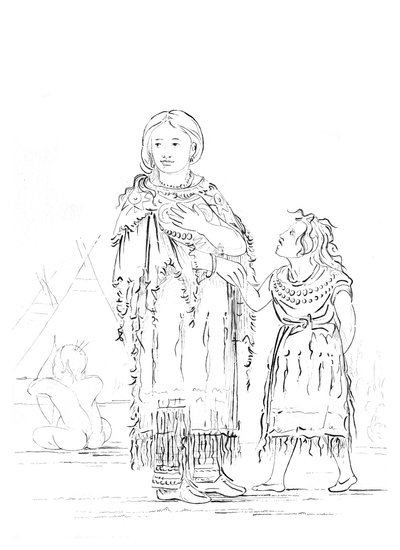 Mulher e criança do nativo americano, 1841. de Myers and Co