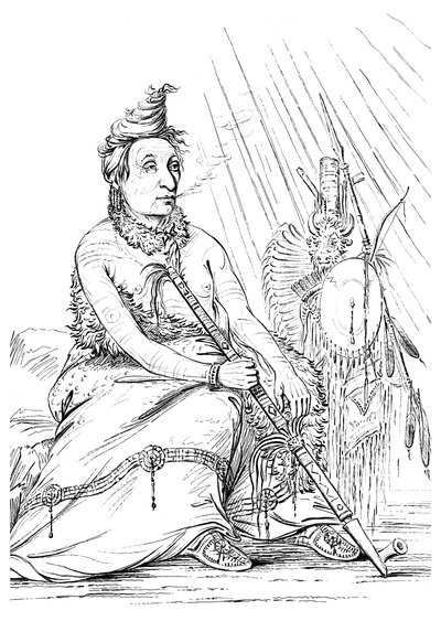 Retrato de Mocassim Negro, Chefe dos Minnetarees, 1841. de Myers and Co