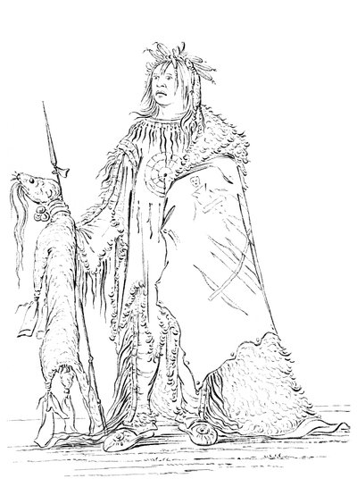 Retrato de chifre de ferro, homem nativo americano, 1841. de Myers and Co