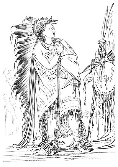 Dois corvos, homem nativo americano da tribo Minataree, 1841. de Myers and Co