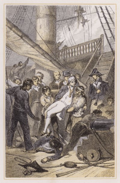 Morte de Nelson em Trafalgar (gravura colorida) de Myles Birket (after) Foster