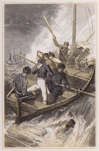 Nelson colocou a bordo do seu navio durante uma tempestade (gravura colorida) de Myles Birket (after) Foster