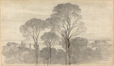 Uma paisagem noturna com árvores altas de Myles Birket Foster