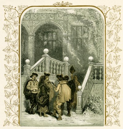 Natal Carollers - ilustração de Birket Foster de Myles Birket Foster