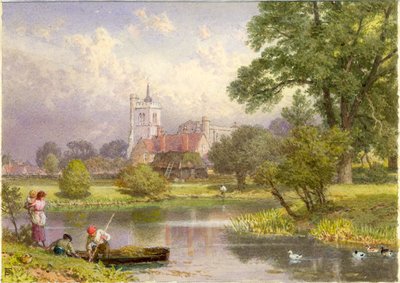 Elstow, Bedfordshire (local de nascimento de John Bunyan) (bc e wc no cartão) de Myles Birket Foster