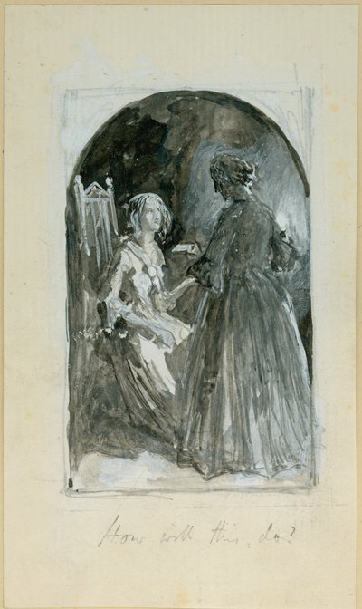 &39;Emma tirando o boleto da mão dura de Madelaine&39; (bc, lápis e wc no papel) de Myles Birket Foster
