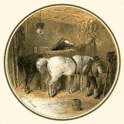 Cavalos no estábulo de Myles Birket Foster