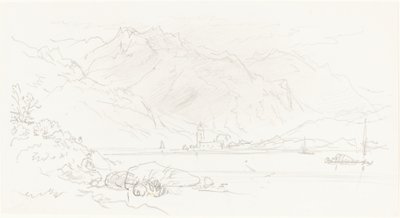 Lago em uma paisagem montanhosa de Myles Birket Foster