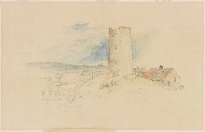 Antigo moinho de vento em Windmill Hills, Gateshead (lápis e aquarela em papel (colado a bordo)) de Myles Birket Foster