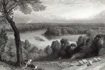 O Tamisa de Richmond Hill, gravado por J. Saddler, impresso por Cassell, Petter und Galvin de Myles Birket Foster