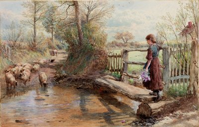 Vista em Surrey, cerca de 1863-1890 (Aguarela e guache) de Myles Birket Foster