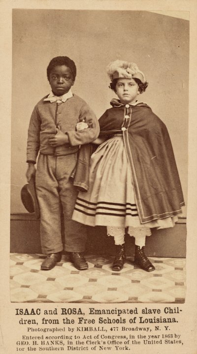 Isaac e Rosa, crianças escravas emancipadas, das escolas livres do Louisiana, 1863-1864 (foto) de Myron H. Kimball