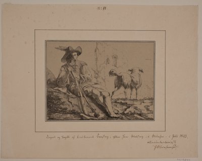 Caçador sentado e um cachorro de N.B. Krossing