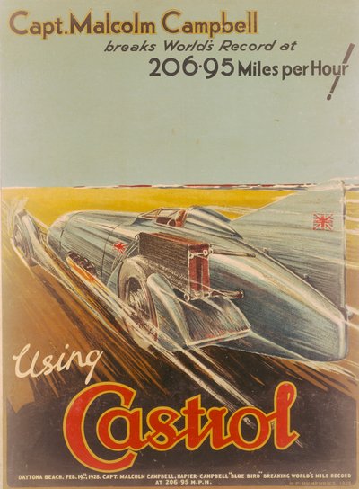 Cartaz publicitário Castrol, com Bluebird, 1928 de NF Humphries