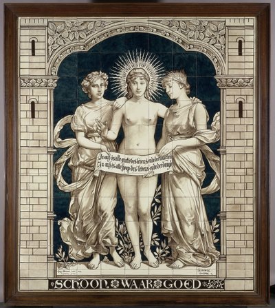 Painel de azulejos com as personificações do Belo, do Verdadeiro e do Bom de N.V. Haagsche Plateelfabriek Rozenburg