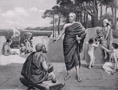 Tucídides no exílio, ilustração de Hutchinsons História das Nações, 1915 de N. Prescott Davies