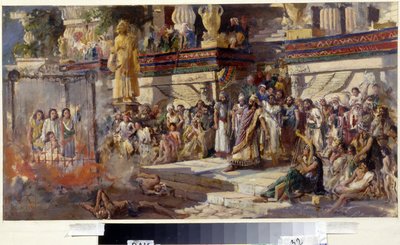 Os três jovens na fornalha ardente, 1879 (óleo no papelão) de N. T. Malyshev