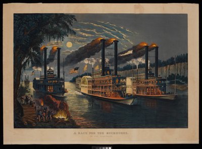 Uma corrida pelos chifres de boi no Mississipi de N. and Ives J.M. (1824 95) Currier