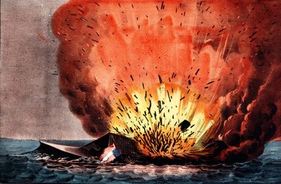 Guerra Civil Americana (1861-1865): batalha de Hampton Roads 8-9 de março de N. and Ives J.M. (1824-95) Currier