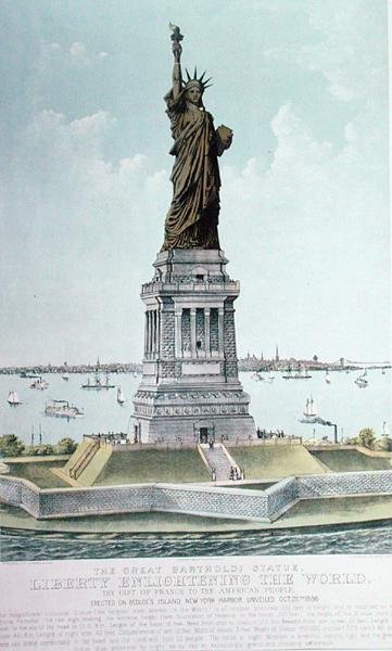 A Grande Estátua de Bartholdi, Liberty Enlightening the World (cor litho) de Currier and Ives