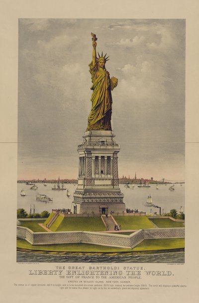 A Grande Estátua de Bartholdi, A Liberdade Iluminando o Mundo, O Presente da França ao Povo Americano, c.1885 (cromolitografia) de Currier and Ives