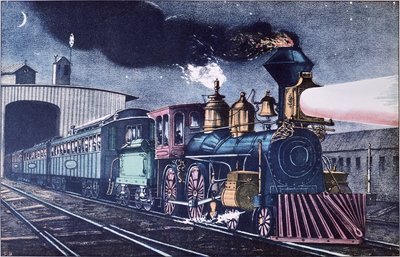 The Night Express, c.1860 (cor litho) de Currier and Ives