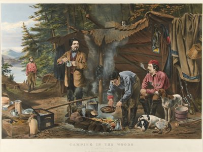 Acampamento na floresta "A Good Time Coming" (litografia a cores) de Currier and Ives