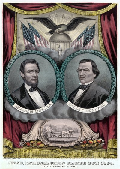 Grand National Union Banner para 1864 (litografia a cores) de Currier and Ives
