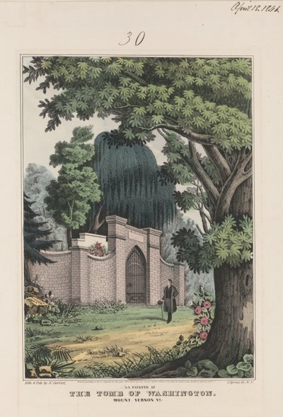 La Fayette no túmulo de Washington - Monte Vernon Va. 1845 (litografia a cores) de Currier and Ives
