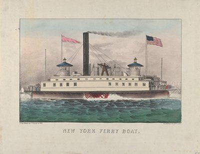 Barco New York Ferry Boat, c.1860-65 (litografia colorida à mão) de Currier and Ives