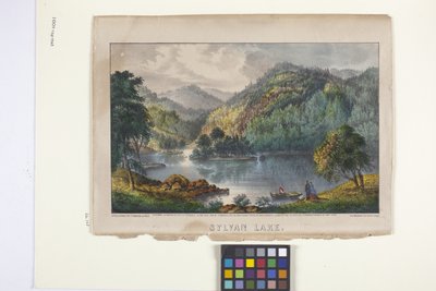 Lago Sylvan (litografia colorida à mão) de N. and Ives J.M. (1824 95) Currier