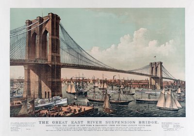 The Brooklyn Bridge by Currier & Ives, c.1892 (chromocolour litho) de Currier and Ives