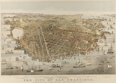 A Cidade de São Francisco - Vista aérea da baía, olhando para sudoeste de Currier and Ives