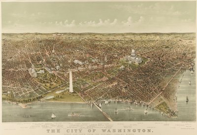 A Cidade de Washington: Vista de Olho de Pássaro do Potomac olhando para o Norte de Currier and Ives