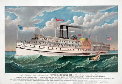 The Grand New Steamboat Pilgrim, c.1883 (cor litho) de Currier and Ives