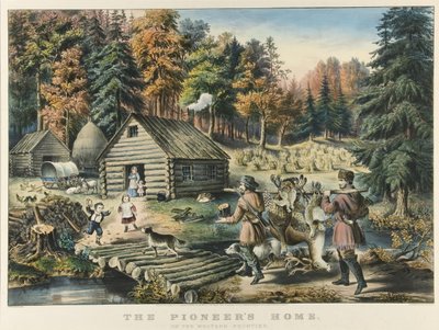 A Casa do Pioneiro na Fronteira Ocidental de Currier and Ives