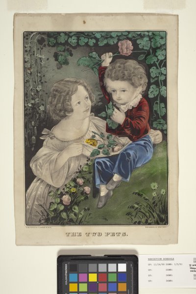 Os Dois Animais de Estimação (litografia colorida à mão) de N. and Ives J.M. (1824 95) Currier
