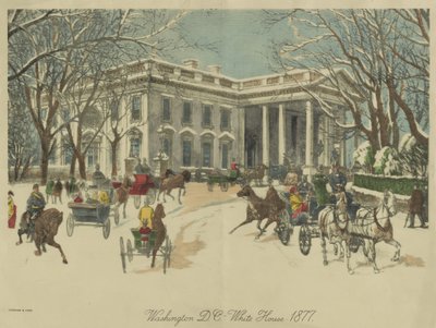 The White House, Washington D.C. 1877 (litografia a cores) de Currier and Ives
