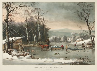 O Inverno no campo, a ficar gelado de Currier and Ives