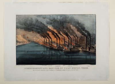 Bombardeio e captura de Fort Henry, Tenn, c.1862 de N. and Ives, J.M. Currier