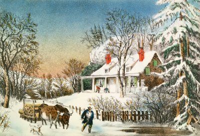 Trazer para casa os troncos, paisagem de inverno, século XIX de N. and Ives, J.M. Currier